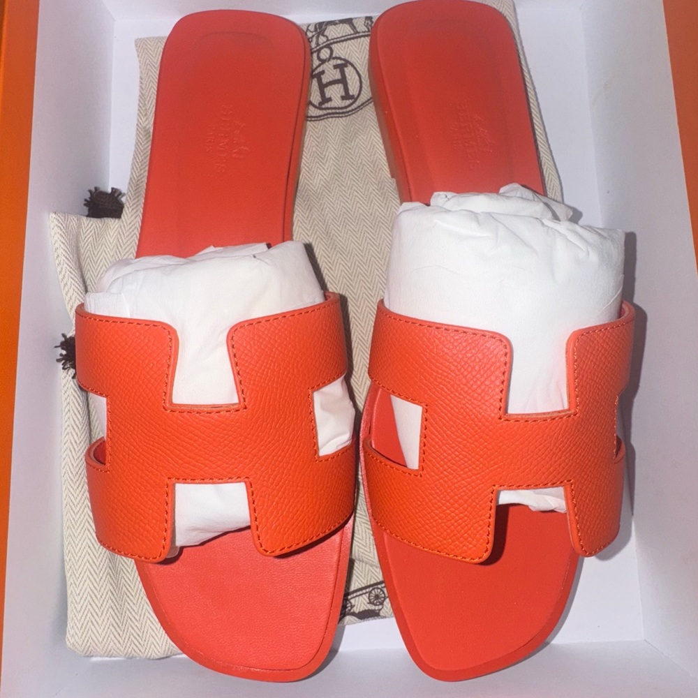 Hermès Oran Orange Poppy Slide Sandals
